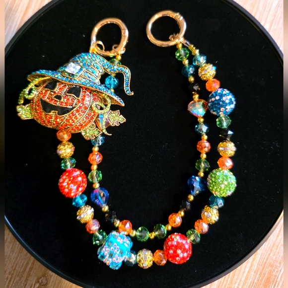 Accessories - Rhinestone Pumpkin Witch Handbag Charm Beaded Keychain – Halloween Sparkle